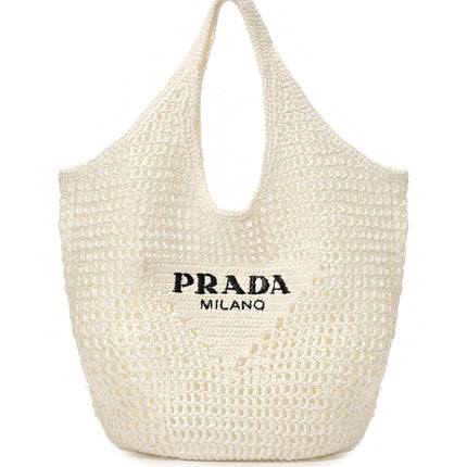 PRADA White Raffia Shopping Tote
