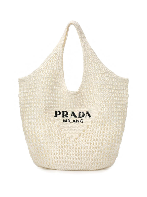 PRADA White Raffia Shopping Tote