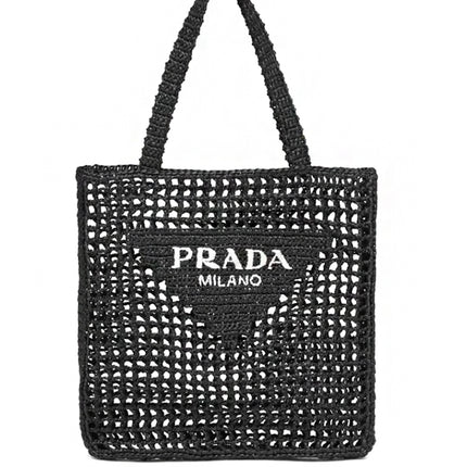 Prada Raffia Crochet Tote Bag Black