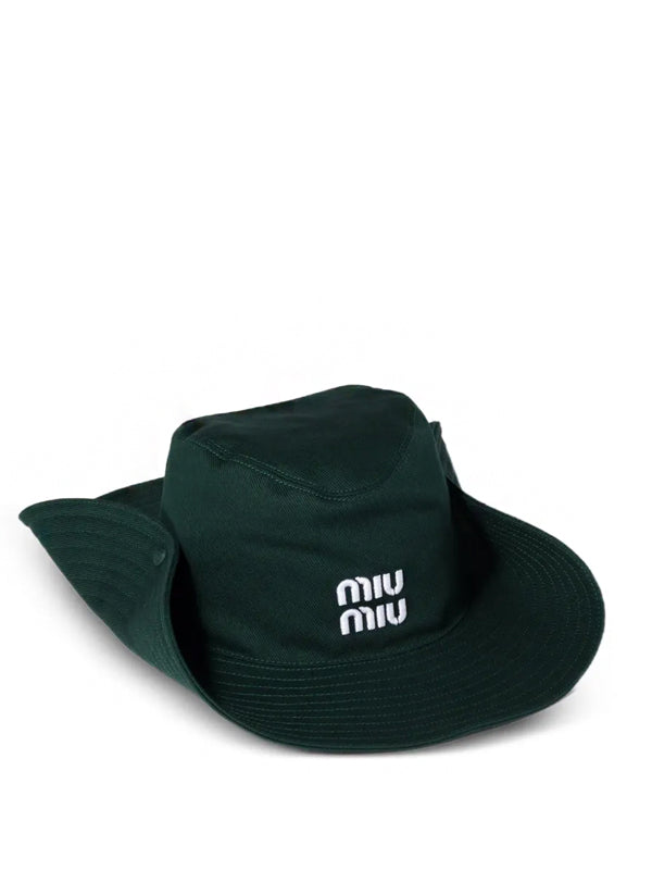Miu Miu Chapéu Drill Logo Bordado Verde