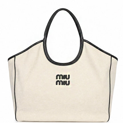 Miu Miu Canvas Tote Bag Natural Black