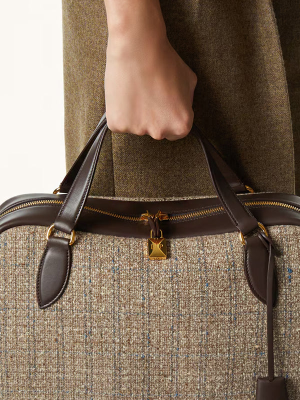 Loro Piana Medium Needle Bag Brown White Blue/Colour Pecora Nera/Sun Gold