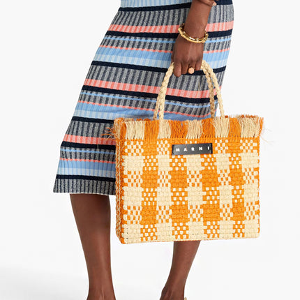 Marni Raffia Shopper Bag Orange Natural