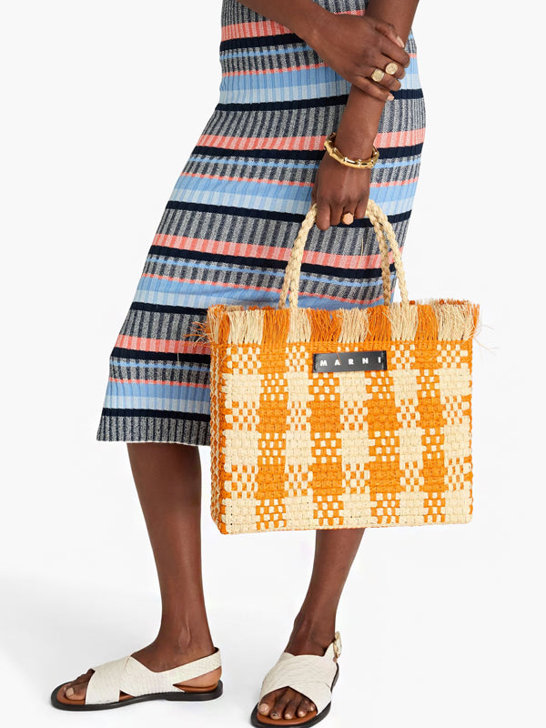 Marni Raffia Shopper Bag Orange Natural