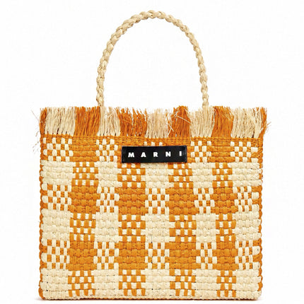 Marni Raffia Shopper Bag Orange Natural