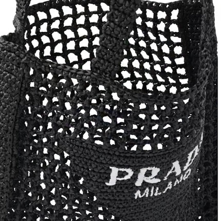 Prada Raffia Crochet Tote Bag Black