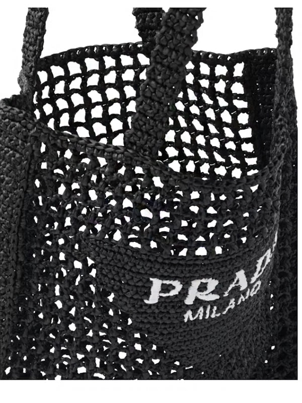 Prada Raffia Crochet Tote Bag Black