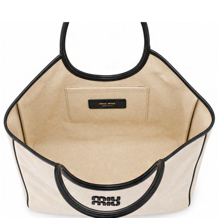 Miu Miu Canvas Tote Bag Natural Black