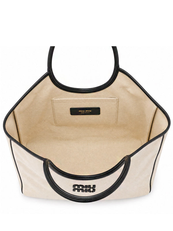 Miu Miu Canvas Tote Bag Natural Black