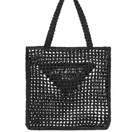Prada Raffia Crochet Tote Bag Black
