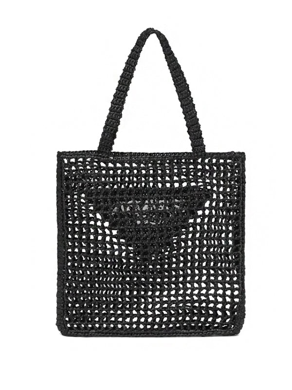 Prada Raffia Crochet Tote Bag Black