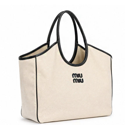 Miu Miu Canvas Tote Bag Natural Black