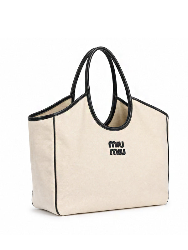 Miu Miu Canvas Tote Bag Natural Black