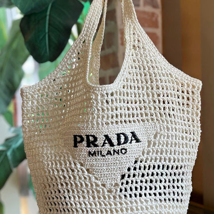 PRADA White Raffia Shopping Tote