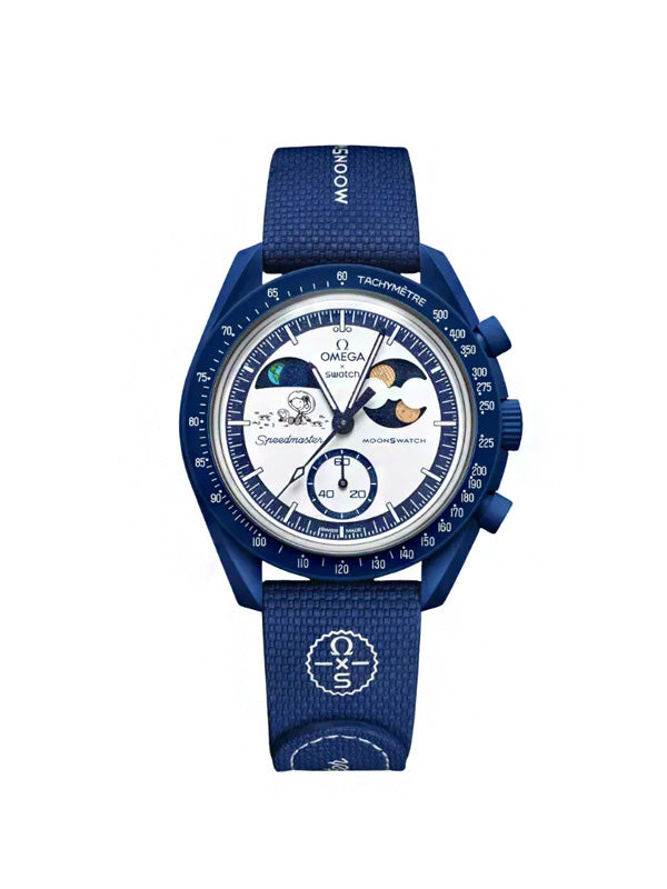 Omega x Swatch Relógio Mission To Earthphase Moonshine Snoopy Gold