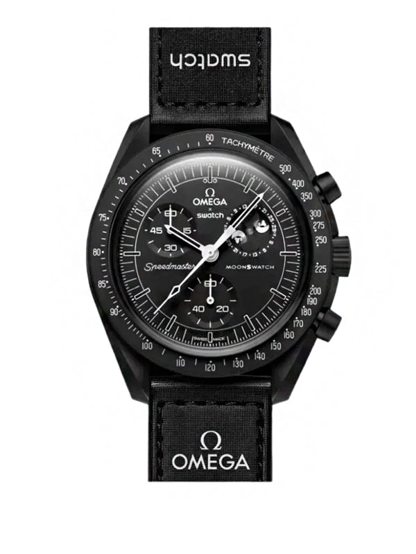 Swatch x Omega Relógio Bioceramic Moonswatch Mission Moonphase Snoopy Black