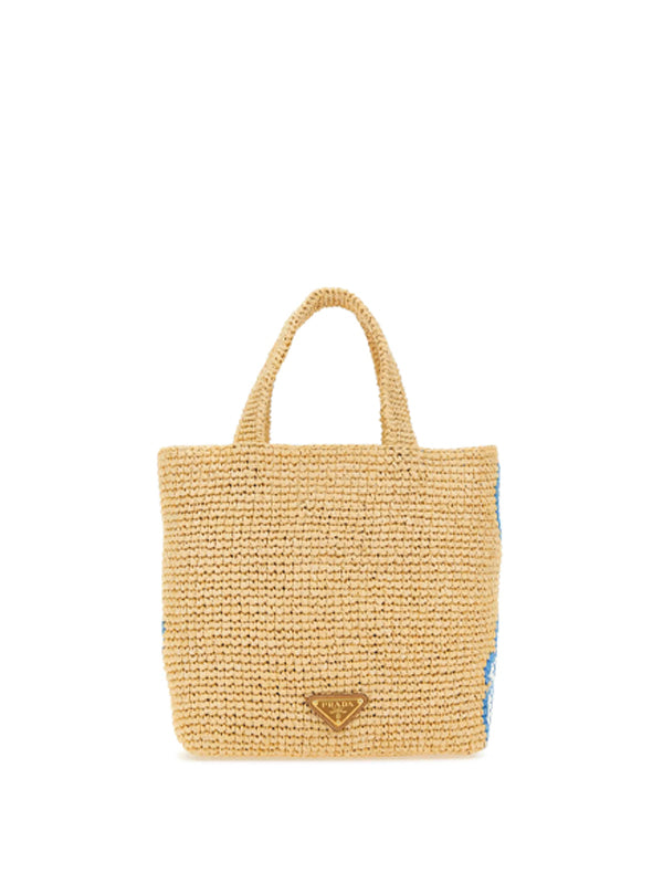 Prada Logo Patch Crochet Tote Bag