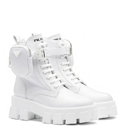 Prada Monolith 55mm Pouch Ankle Boots White Leather