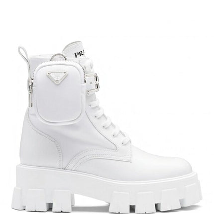 Prada Monolith 55mm Pouch Ankle Boots White Leather