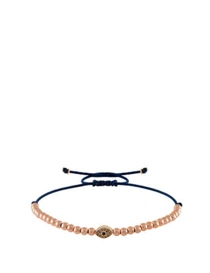 Pulseira Eye Corda Preta Ouro Rosa Safira Azul E Diamantes
