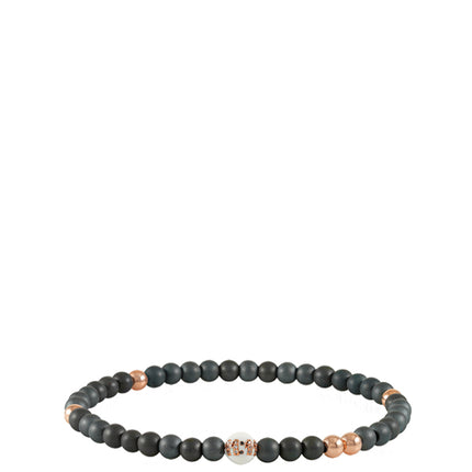 Pulseira Hematite, Ouro Rosa, Esmalte E Diamantes Brancos