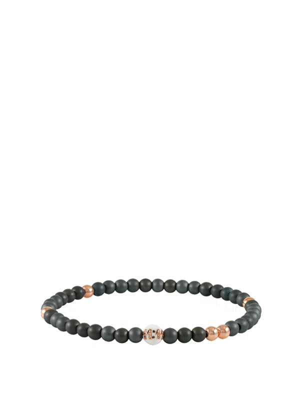 Pulseira Hematite, Ouro Rosa, Esmalte E Diamantes Brancos