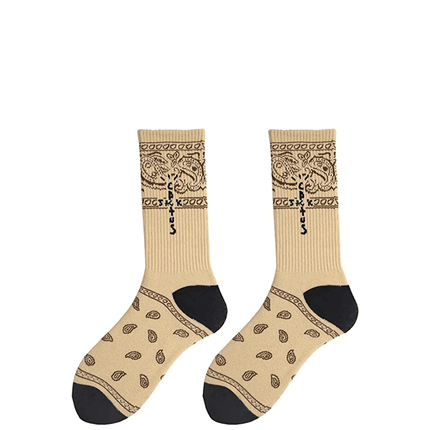 Socks Skate Crew Socks Men Sport Travis Scott Cactus Jack Free Sticker - Preta e Bege