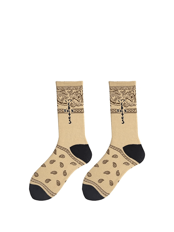 Socks Skate Crew Socks Men Sport Travis Scott Cactus Jack Free Sticker - Preta e Bege