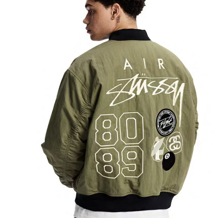 Stussy x Nike Reversible Varsity Jacket Medium Olive/Bright Mandarin