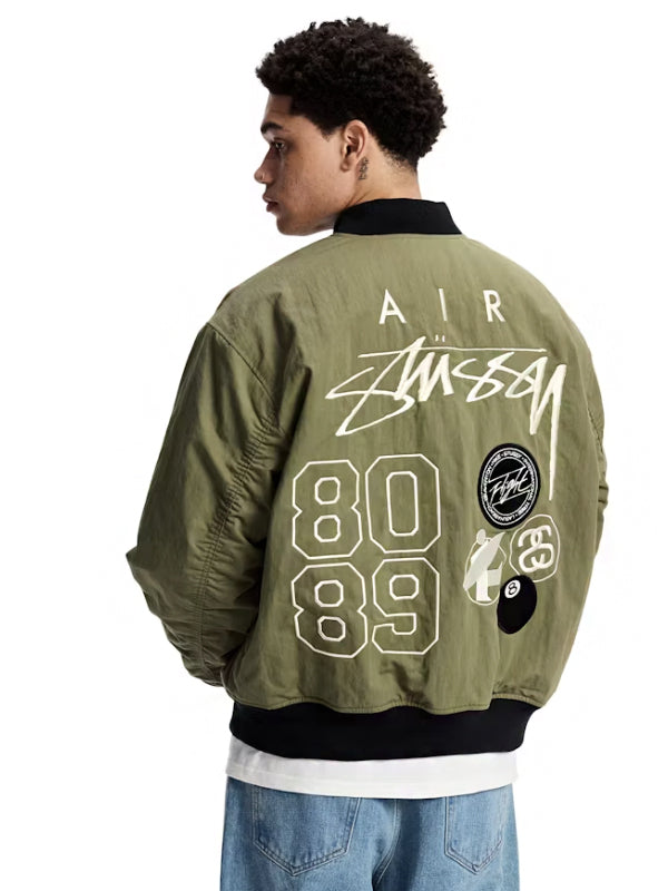 Stussy x Nike Reversible Varsity Jacket Medium Olive/Bright Mandarin