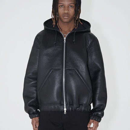Stussy x Our Legacy Work Shop Leather Zip Hoodie Black Scuba Leather