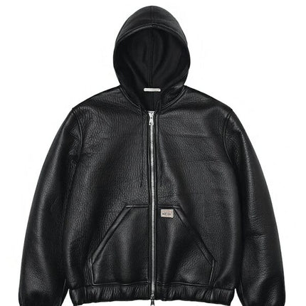 Stussy x Our Legacy Work Shop Leather Zip Hoodie Black Scuba Leather
