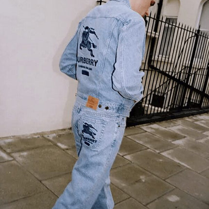 Supreme Burberry Denim Trucker Jacket Washed Blue
