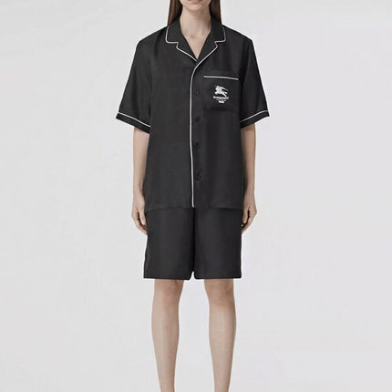Supreme Burberry Icon Silk Pajama Shirt Black