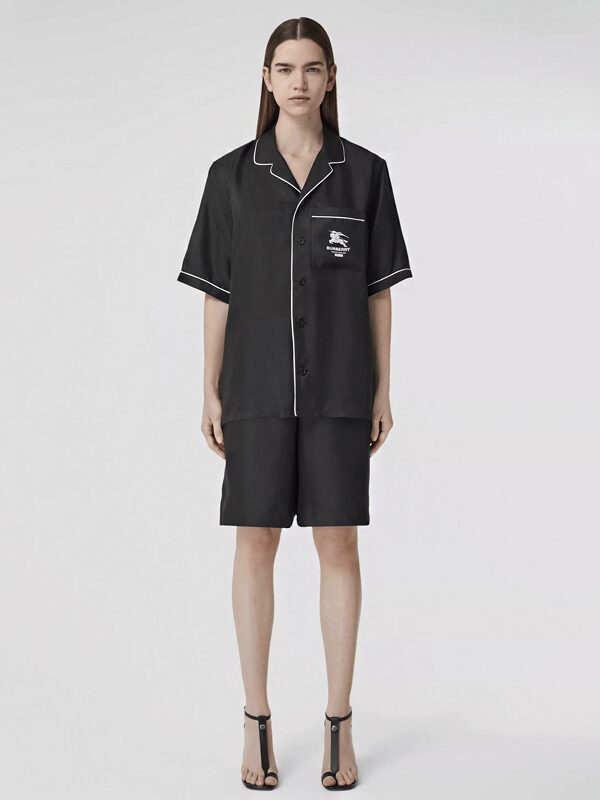 Supreme Burberry Icon Silk Pajama Shirt Black