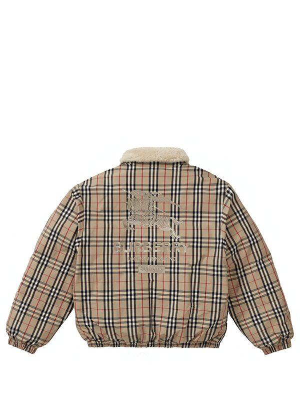 Supreme Burberry Shearling Collar Down Puffer Jacket Beige