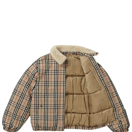Supreme Burberry Shearling Collar Down Puffer Jacket Beige