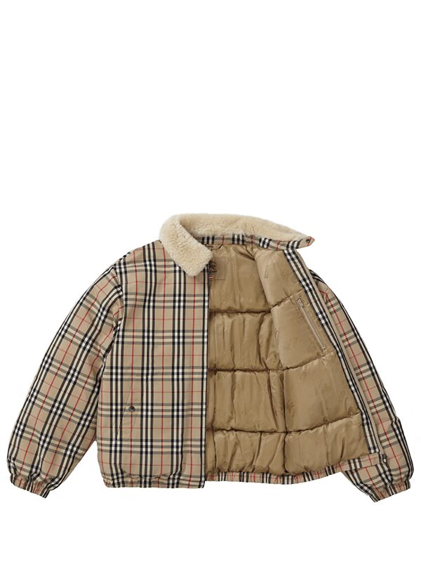 Supreme Burberry Shearling Collar Down Puffer Jacket Beige