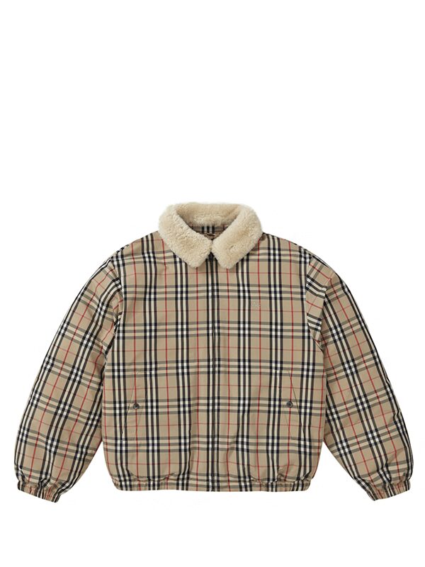 Supreme Burberry Shearling Collar Down Puffer Jacket Beige