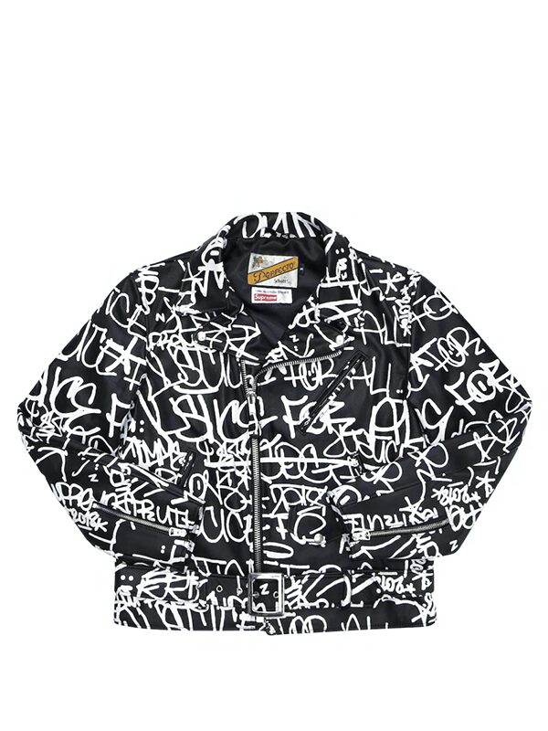 Supreme Comme des Garcons SHIRT Schott Painted Perfecto Leather Jacket Black