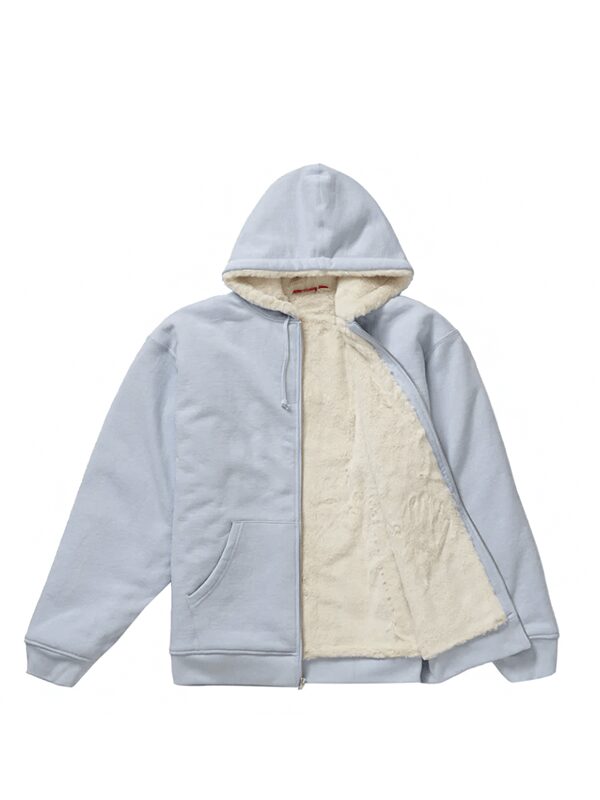 Supreme Faux Fur Lined Zip Up Hooded Sweatshirt Light Blue