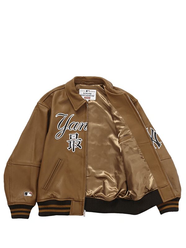 Supreme New York Yankees Kanji Leather Varsity Jacket Brown