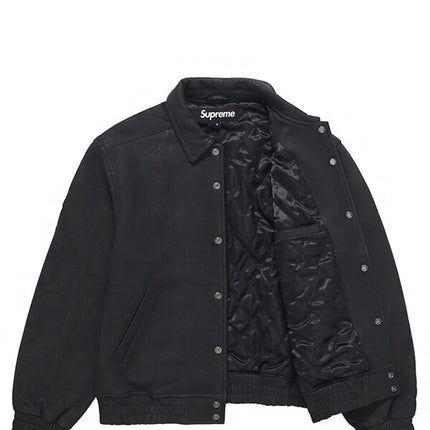 Supreme Pebbled Leather Varsity Jacket Black