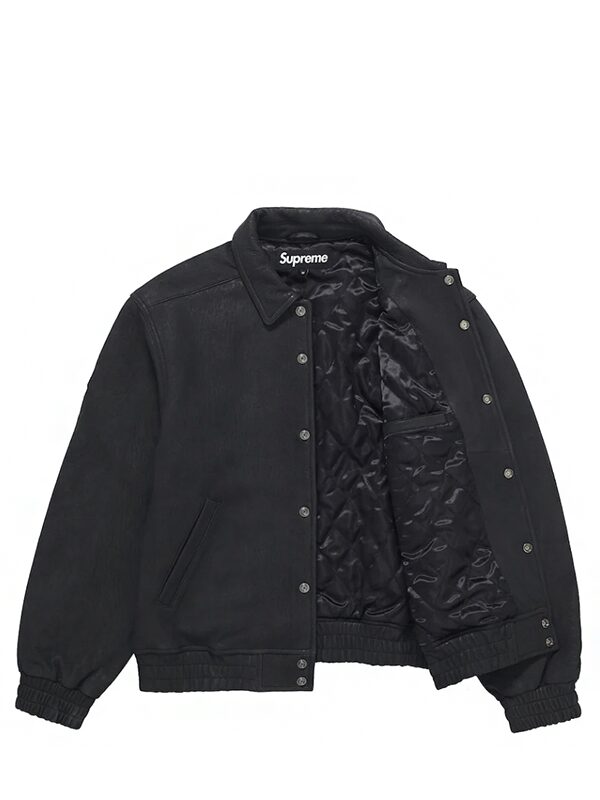 Supreme Pebbled Leather Varsity Jacket Black