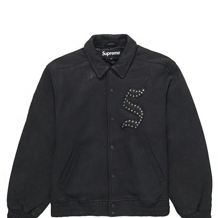 Supreme Pebbled Leather Varsity Jacket Black