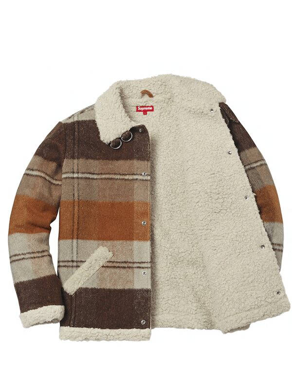 Supreme Plaid Shearling Bomber Brown Plaid