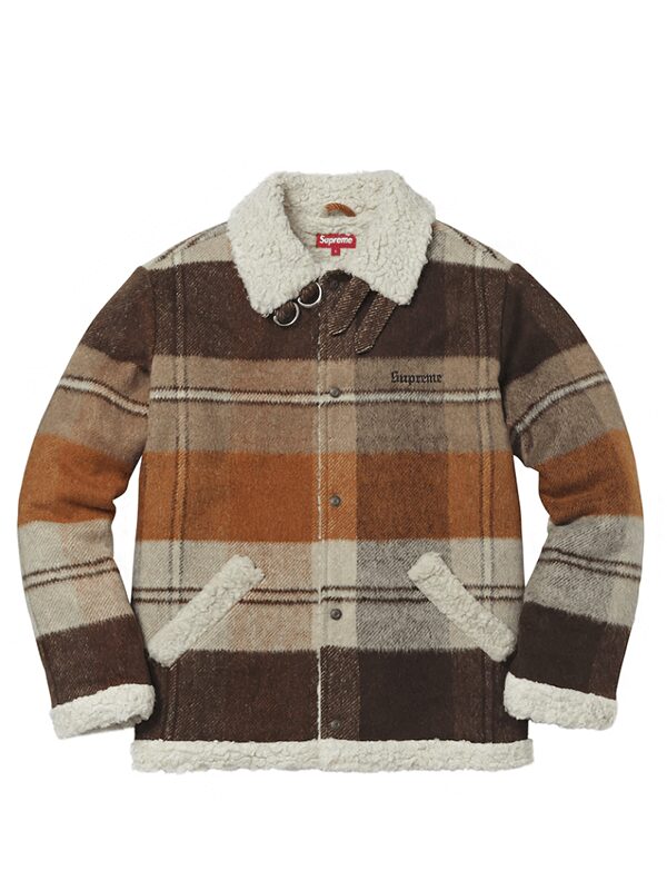 Supreme Plaid Shearling Bomber Brown Plaid