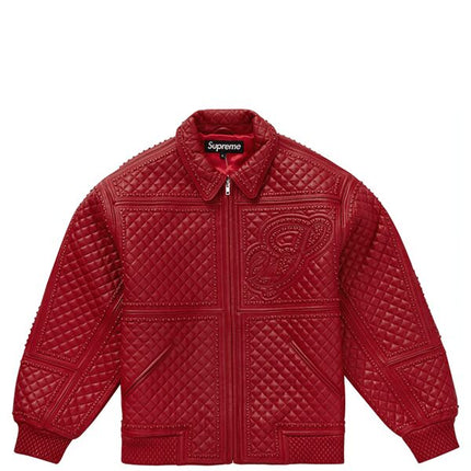 Supreme Studded Quilted Leather Jacket Red