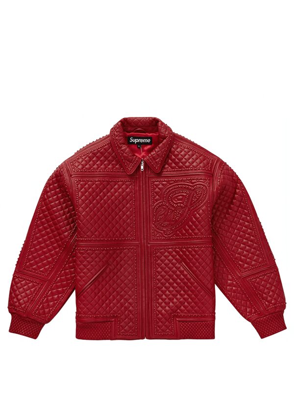 Supreme Studded Quilted Leather Jacket Red