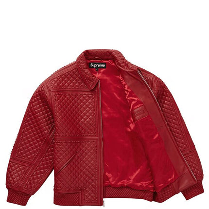 Supreme Studded Quilted Leather Jacket Red